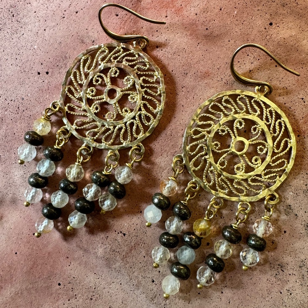 Handmade gemstone filagree earrings. - Picture 5 of 8